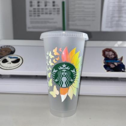 Sunflower Butterfly Starbucks Venti Reusable Cup,..