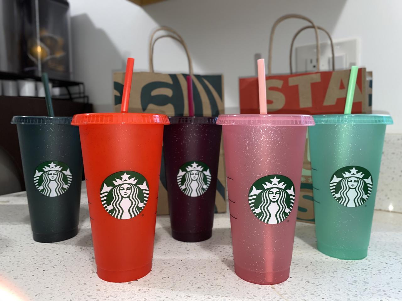 STARBUCKS Custom Reusable Cold Cup Tumbler 24oz, Butterfly Glitter Cup