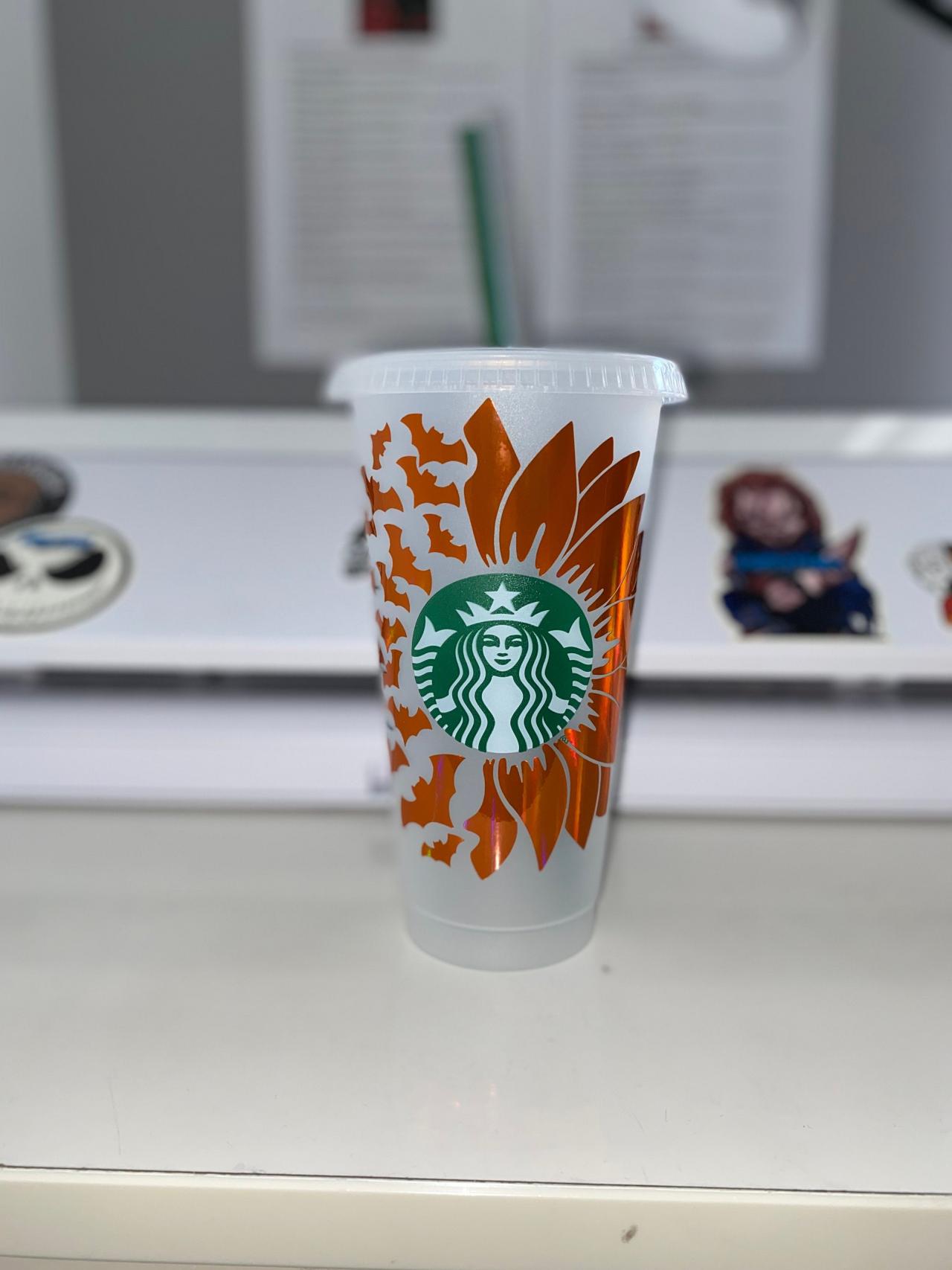 Starbucks Glitter Cups, Sunflower Starbucks Cup, Bat Cup, Reusable Venti Cup
