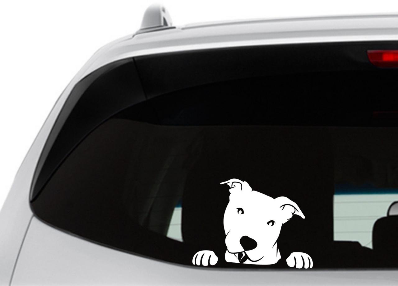 Peeking Pitbull Car Decal, Happy Smiling Pitbull, Pit, Laptop Vinyl Decal, Window Sticker