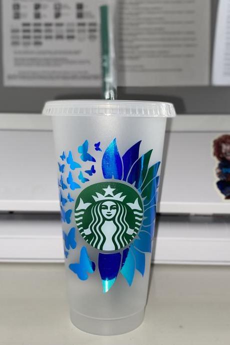 Sunflower Butterfly Starbucks Venti Reusable Cup, Starbucks Tumbler, Personalized, Limited Edition