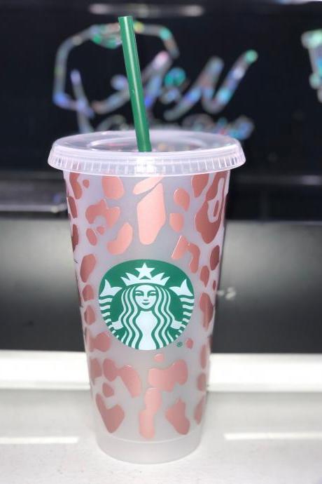 Leopard Print Fully Wrapped Starbucks Reusable Venti Cold Cup, Color Changing Cups, Confetti Cup, Personalized Tumbler