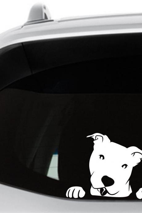 Peeking Pitbull Car Decal, Happy Smiling Pitbull, Pit, Laptop Vinyl Decal, Window Sticker